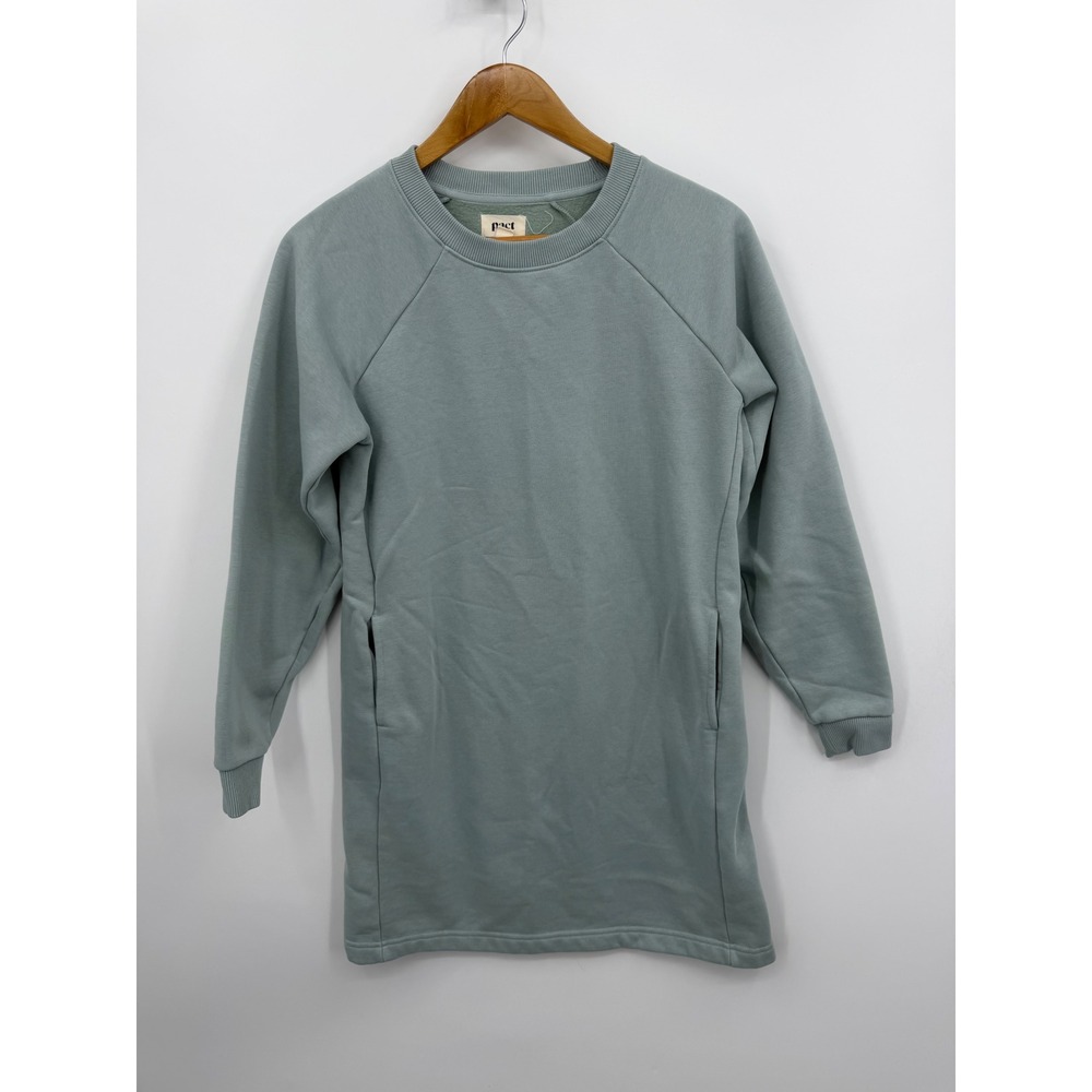 Pact‎ Essential Sweatshirt Dress Women Small Sage Green Organic Cotton Fleece